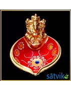 Satvik Colorful Clay Diya Ganpati Bowl (C39) For Diwali Festival, Diyas For Decoration, Mitti Diya Oil Lamp Clay Diyas